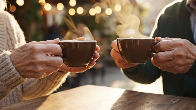 Couple Enjoying Coffee Together at Cafe.