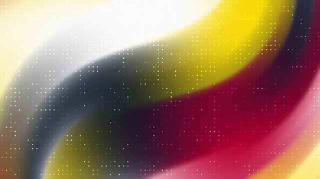 Colorful fluid mesh background featuring red yellow and blue tones overlaid with a digital grid of white dots