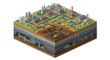 Obraz premium Industrial mining complex with underground extraction and surface processing facilities.
