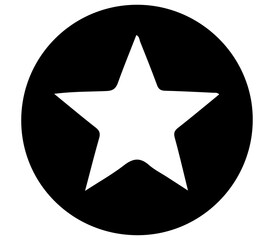 A black circle with a white star on a plain background