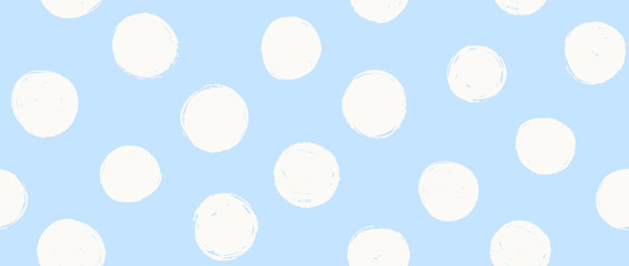 Light blue birthday polka dot seamless pattern. Repeated round painted confetti background. Happy repeating dotted wallpaper for Easter wrapping paper, birthday decoration, kid bday decor. Vector © vika_k
