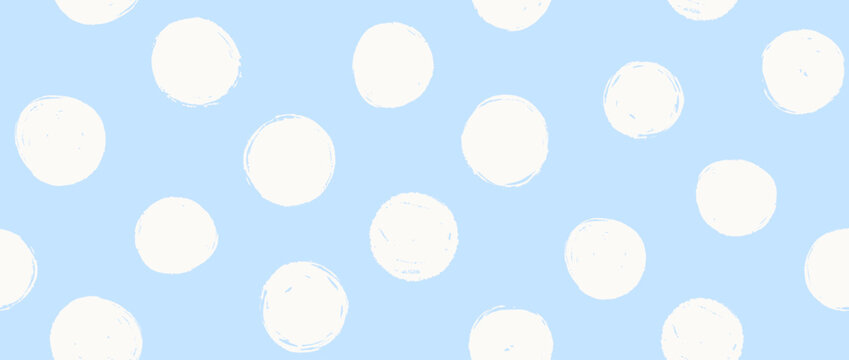 Light blue birthday polka dot seamless pattern. Repeated round painted confetti background. Happy repeating dotted wallpaper for Easter wrapping paper, birthday decoration, kid bday decor. Vector