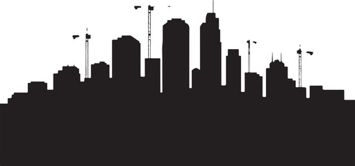 Obraz premium Black silhouette city skyline with construction cranes