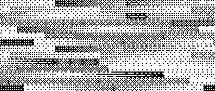 Pixelated bitmap pattern background. Black rectangle dither texture. Retro pixel art backdrop. Abstract 8 bit screen pattern. Arcade video game wallpaper. Vector dissolve raster effect overlay