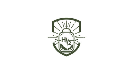 Obraz premium Hydrogen H2 molecule symbol inside a shield emblem.