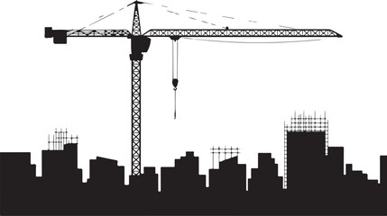 Obraz premium Black silhouette cityscape with construction crane and buildings