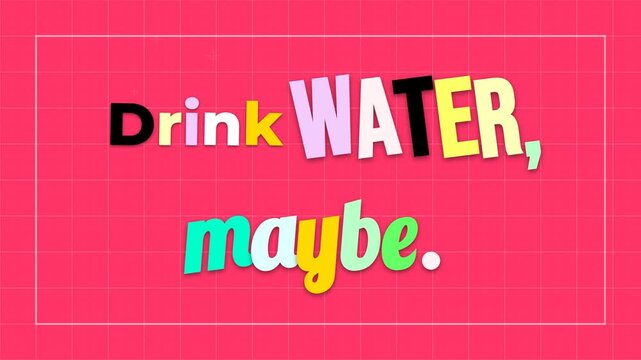Playful animated motivation quote Drink WATER maybe on a pink grid background ideal for health or lifestyle content