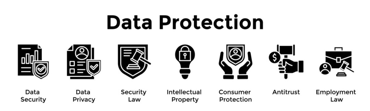 Data Protection Banner Web Icon Vector Illustration Concept For Data Security, Data Privacy, Security Law, Intellectual Property, Consumer Protection, Antitrust, Employment Law