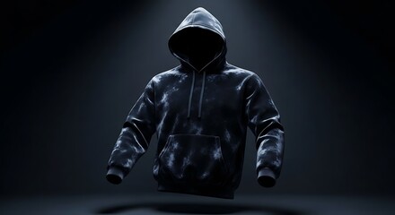 Mysterious hooded figure in the shadows, dark and enigmatic, a symbol of secrecy and anonymity.