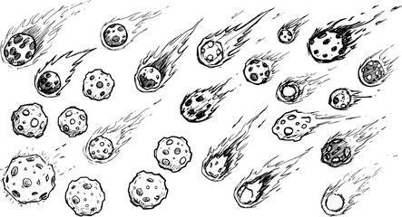Meteor Shower Sketch: Hand-Drawn Comets and Asteroids Illustration © arulumia
