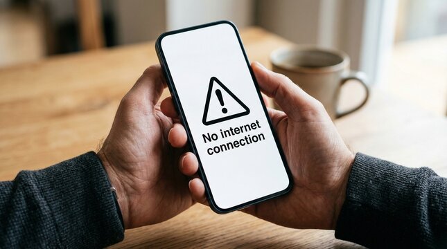Man holding phone with no internet connection