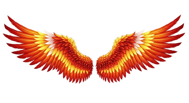 Vibrant fiery phoenix wings with detailed feathers