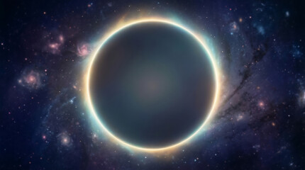 Naklejka premium Solar eclipse in space with glowing ring and stars background