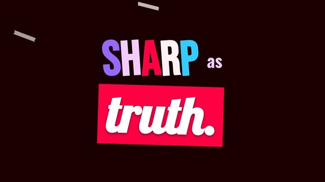 Animated motivation quote SHARP as truth appears dynamically on a dark background