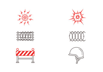 Obraz premium Security Boundary Elements Military Protection Danger Symbols Set Abstract Icons Vector Graphics Representation