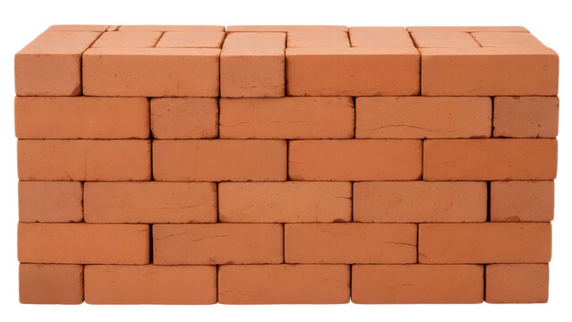 Stack of red clay bricks on transparent background for construction and building projects