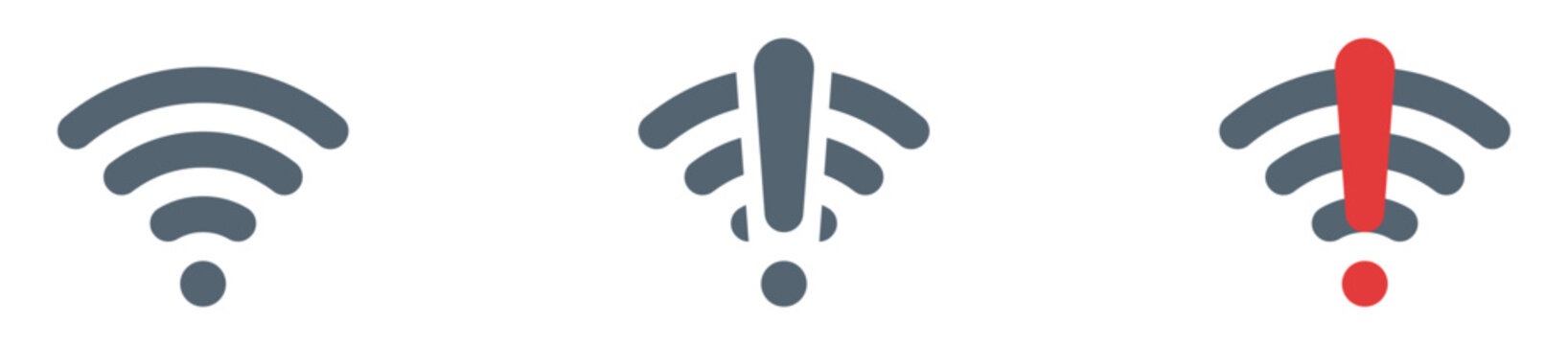 WiFi signal icon set with warning and no connection symbols in flat style, wireless network vector collection