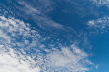 Cumulus and cirrus clouds in the blue sky