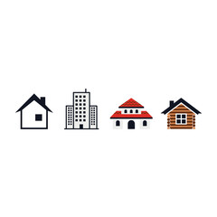 Collection of Diverse Building Icons Representing Housing and Architecture.
