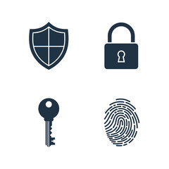 Security Icons - Shield, Lock, Key, Fingerprint for Data Protection.