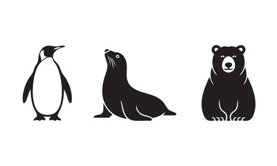 Obraz premium Polar animals set with penguin seal and bear silhouettes