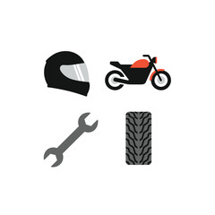 Motorcycle Gear and Parts Icons Set.