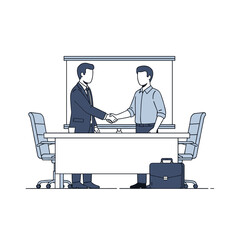 Businessmen shaking hands in a modern office meeting room.