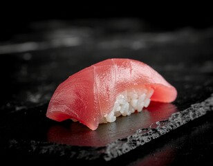 Exquisite Fresh Tuna Nigiri Sushi on a Dark Plate, A Japanese Culinary Delicacy