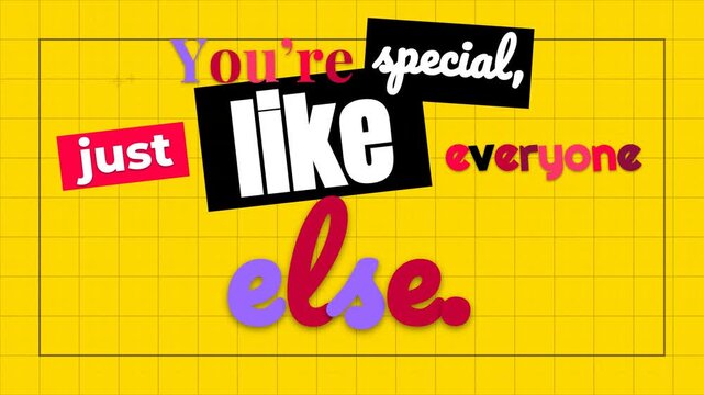 Colorful animated motivation quote promoting selfworth and equality on a vibrant yellow grid background