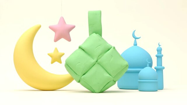 Ramadan Kareem festive background with mosque and ketupat
