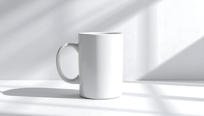 Obraz premium A white mug on a white surface with sunlight