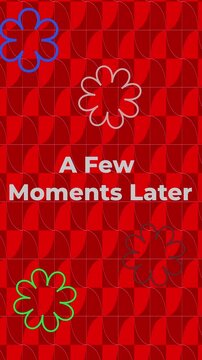A Few Moments Later Vertical Text Card Animation on Red Retro Pattern Background, Retro Time Card animation.