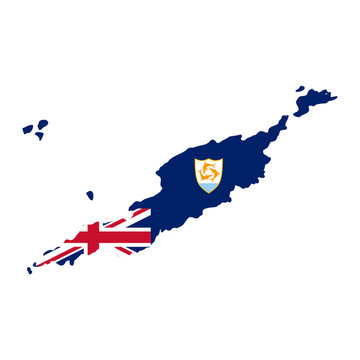 Anguilla map silhouette with flag isolated on white background