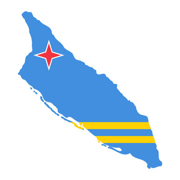 Aruba map silhouette with flag isolated on white background