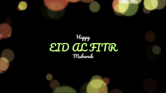 Elegant greeting card design for Eid al-Fitr celebration with shimmering bokeh lights, conveying a heartfelt message of happiness and blessings