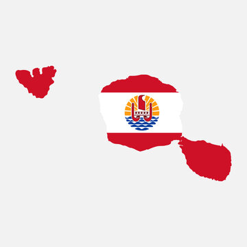 French Polynesia main map silhouette with flag isolated on white background