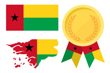 Fototapeta premium Guinea-Bissau flag with map and gold medal in set for web and banners or app and games