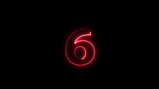 Neon number 6 text outline border frame style animation on black background.