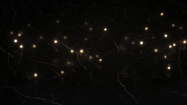 Black cracked surface with scattered golden bokeh lights and subtle texture