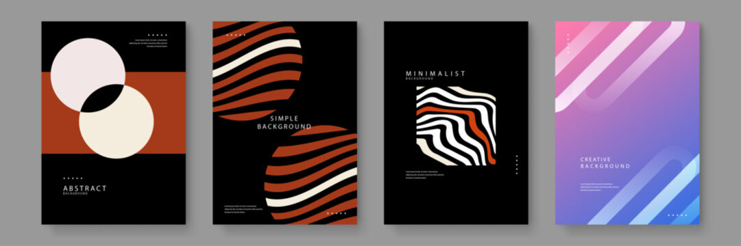 Set of four diverse abstract background templates featuring overlapping circles wavy patterns and smooth color gradients for branding and print