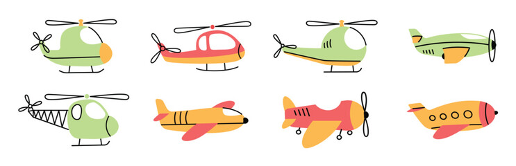 airplane and helicopter doodle cartoon kids vector illustration © Imad 2