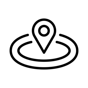 A line icon showing a location pin within a solid circular zone indicating a specific map radius