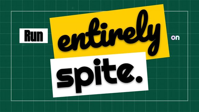 Humorous graphic reads Run entirely on spite a unique motivation quote Ideal for digital content and social media