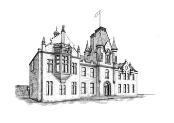 Obraz premium Institutional Building Line Art Vector Illustration