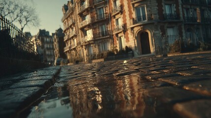 Obraz premium Elegant Facade of Parisian Haussmannian Apartment Building at Dusk