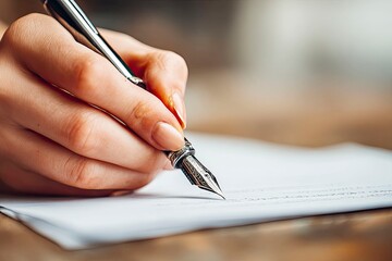 Minimalist Flat Lay of Hand Writing on Wooden Desk with Pen