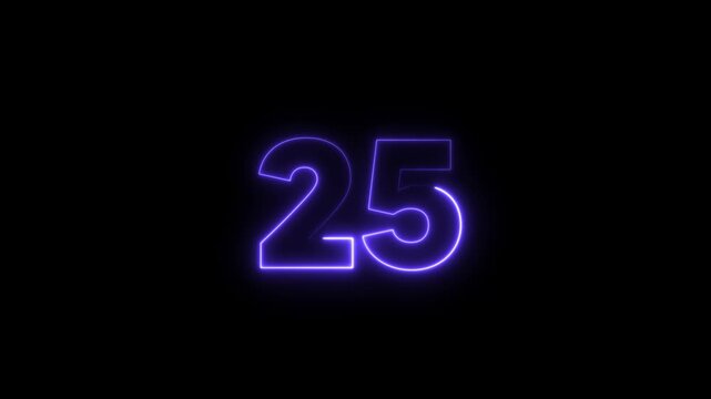 Neon number 50 text outline border frame style animation on black background.