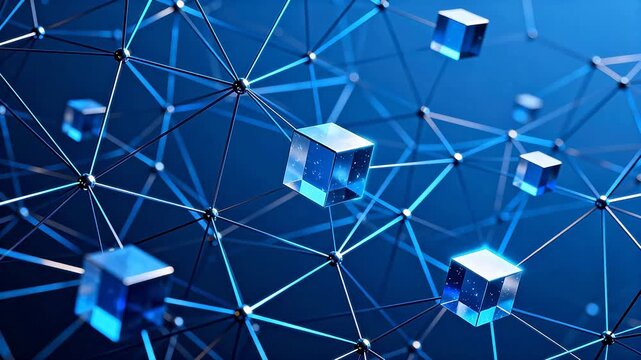 Blue network of connected cubes