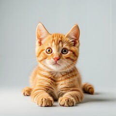 Obraz premium An orange tabby kitten lying down on a white surface