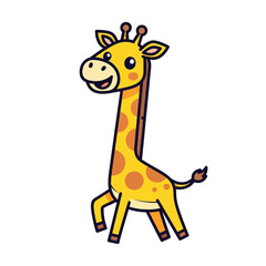 Obraz premium Cute Cartoon Giraffe Walking, Adorable Safari Animal Illustration, Isolated on White